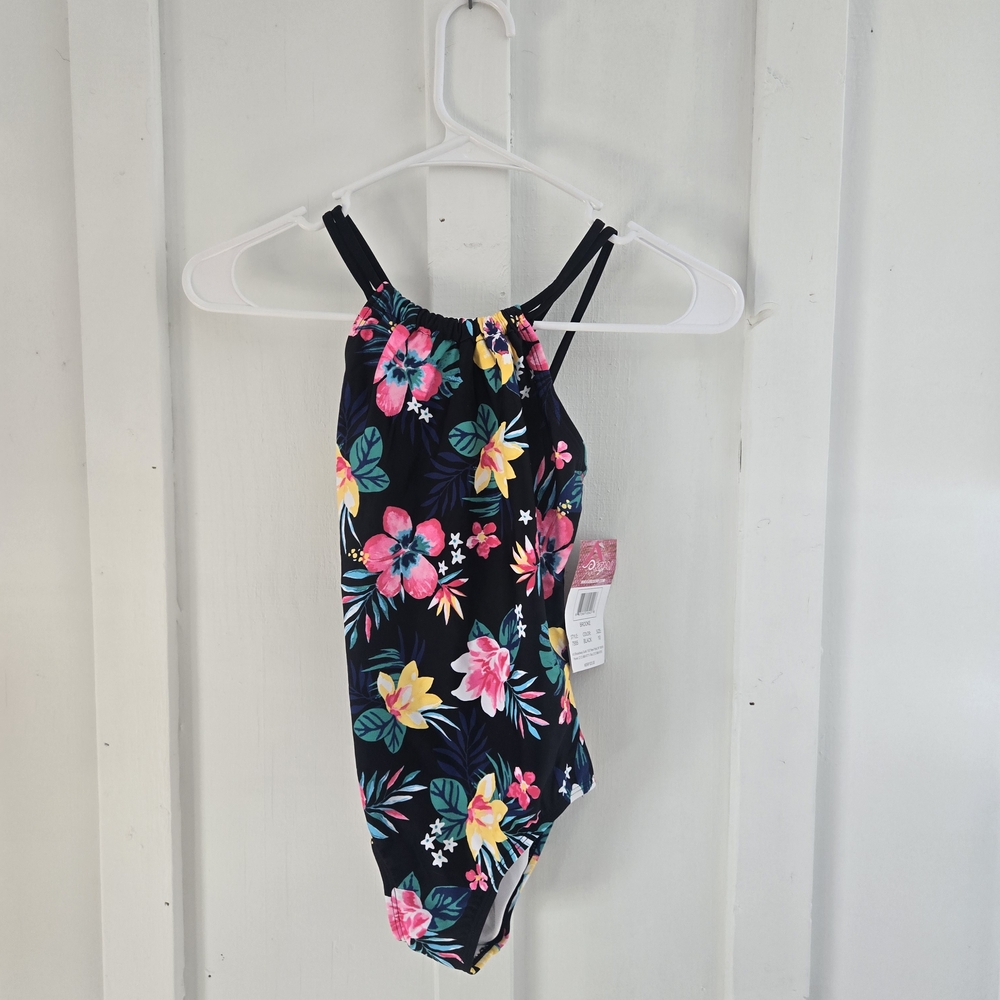 Kanu Surf Kids One Piece Floral Swimsuit - Navy, Pink, Yellow